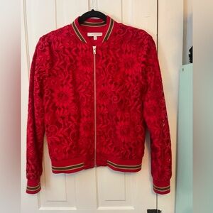Lavender Brown Red Lace Bomber Jacket